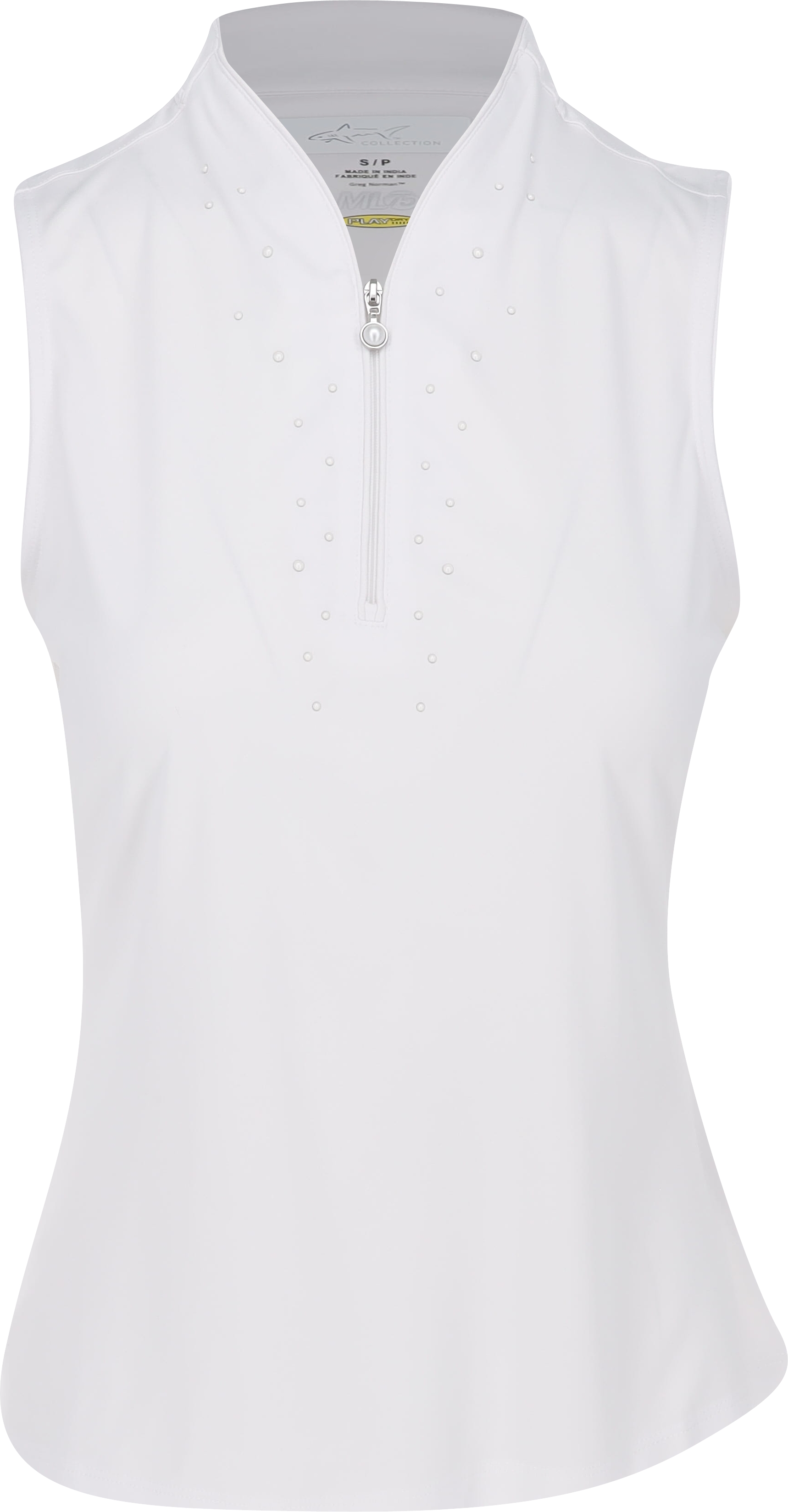Greg Norman ML75 Microlux Pearl Studded Sleeveless White Shirt Women - Picture 9 of 16