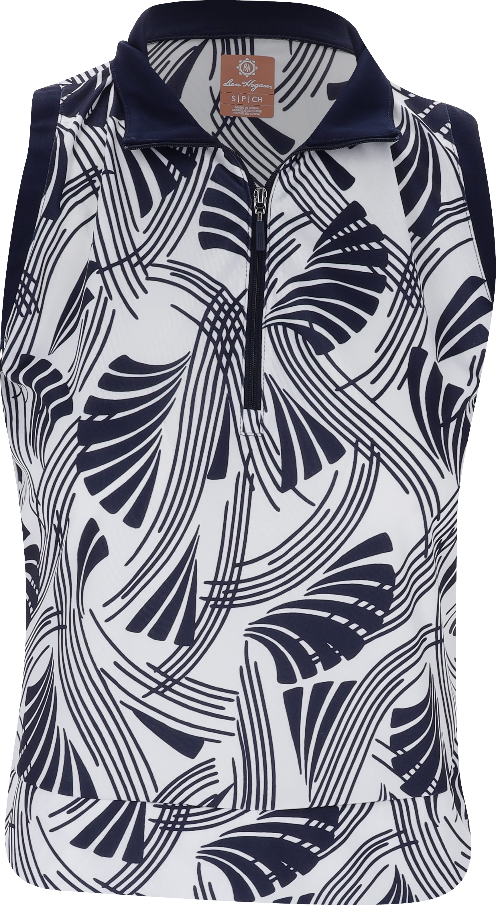 Ben Hogan Sleeveless Waist Length Zip Leaf Bright White/Multi Shirt Women