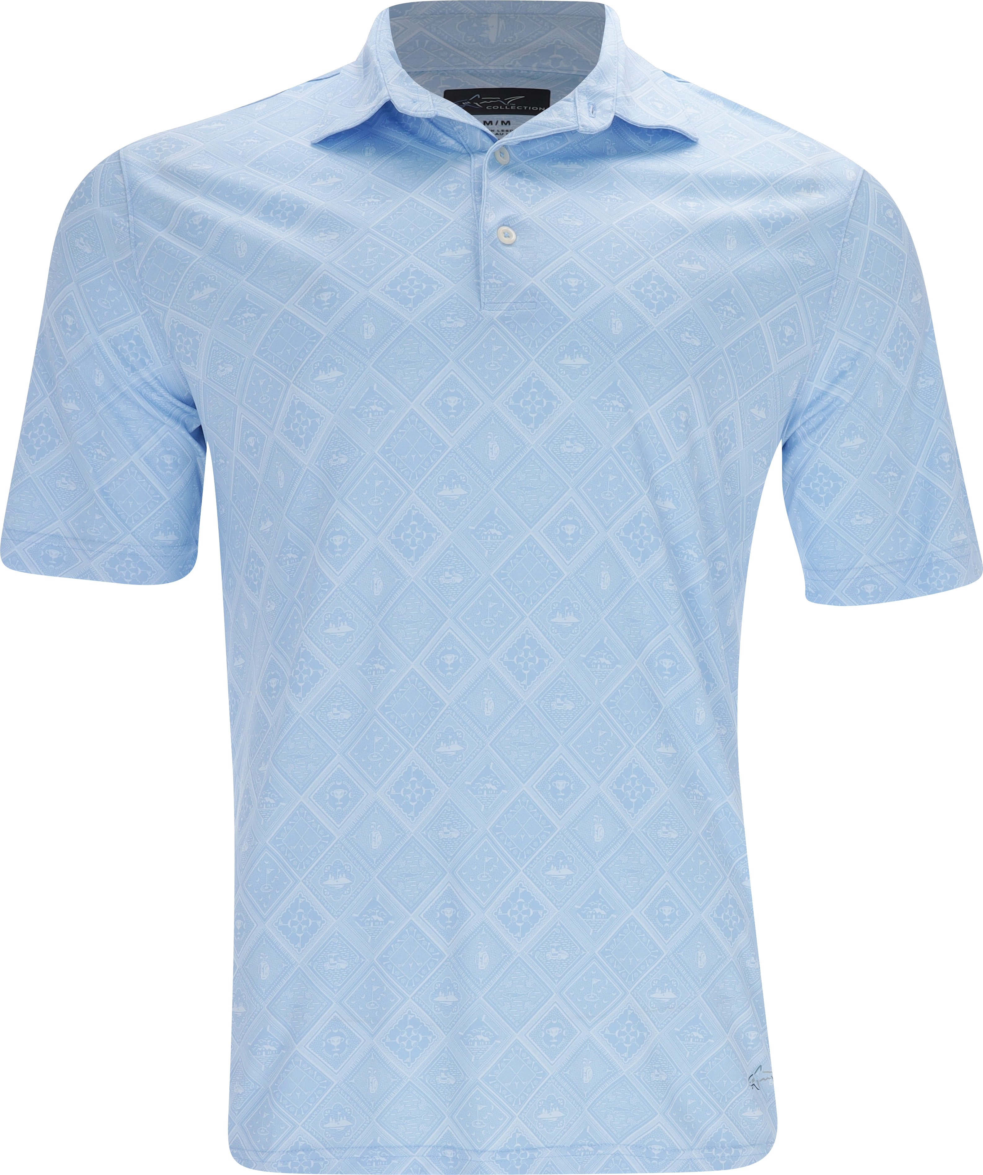 Greg Norman ML75 Recycled Microlux Golf Tiles Print Blue Haze Shirt Men - Picture 21 of 25